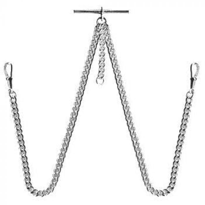 Sterling Silver 14 Inch Double Albert T-Bar Pocket Watch Chain