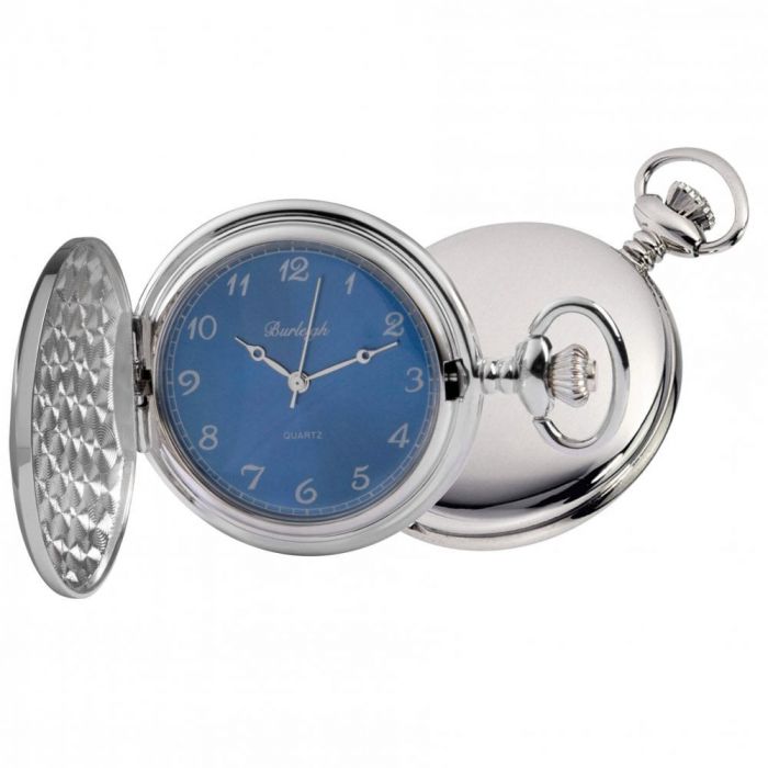 Chrome Full Hunter Quartz Blue Dial Pocket Watch