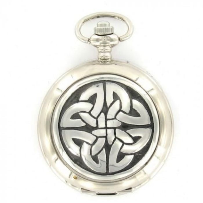 Celtic Knot Chrome/Pewter Quartz Full Hunter Pocket Watch
