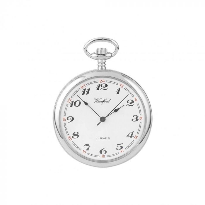 Chrome Plated White Analog 17 Jewel Mechanical Open Face Pocket Watch