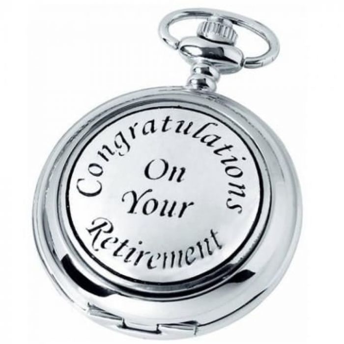 Retirement Chrome/Pewter Mechanical Double Hunter Pocket Watch