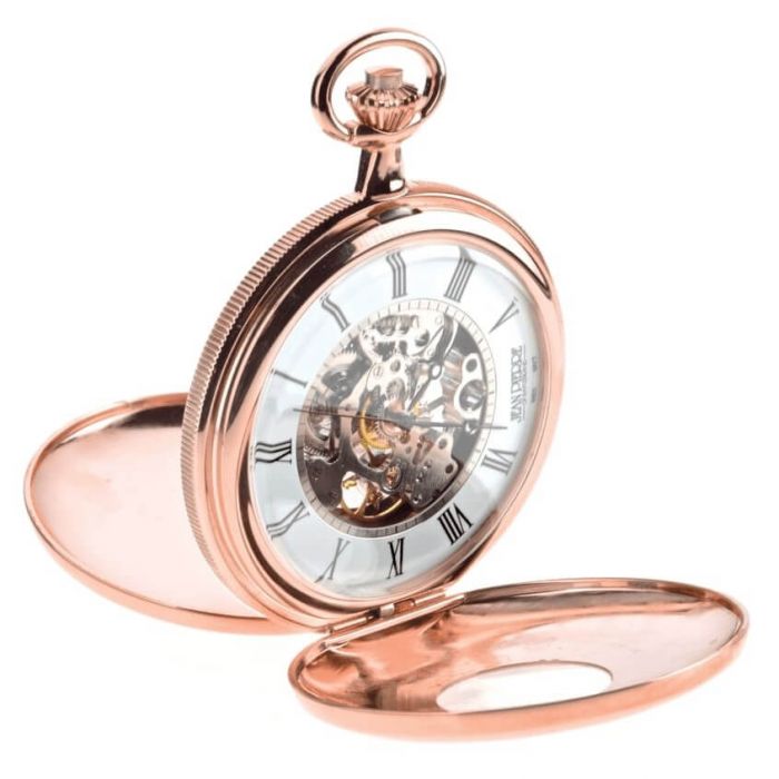 Rose Gold Plated Double Half Hunter Mechanical Pocket Watch