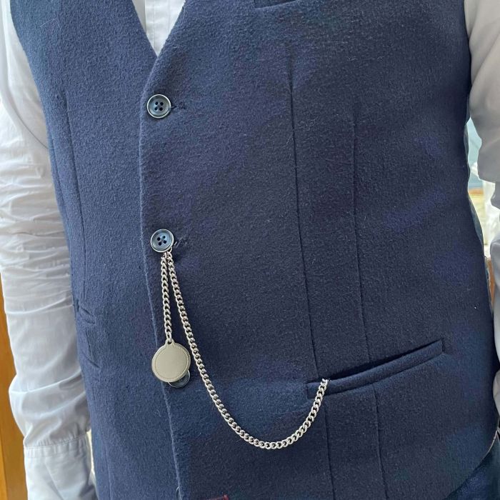 Chrome Plated 9 Inch Single Albert T-Bar Pocket Watch Chain With Engraveable Fob