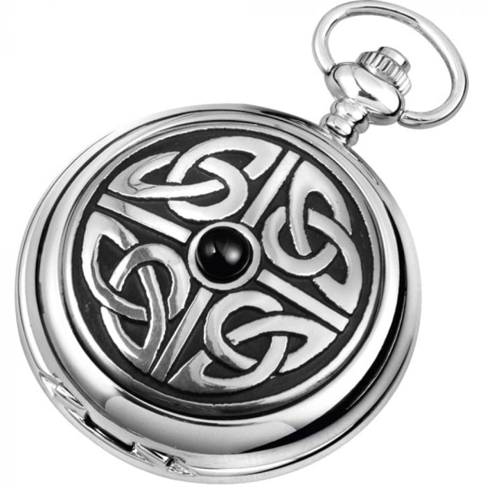 Celtic Knotwork Quartz Pocket Watch With Matching Chain