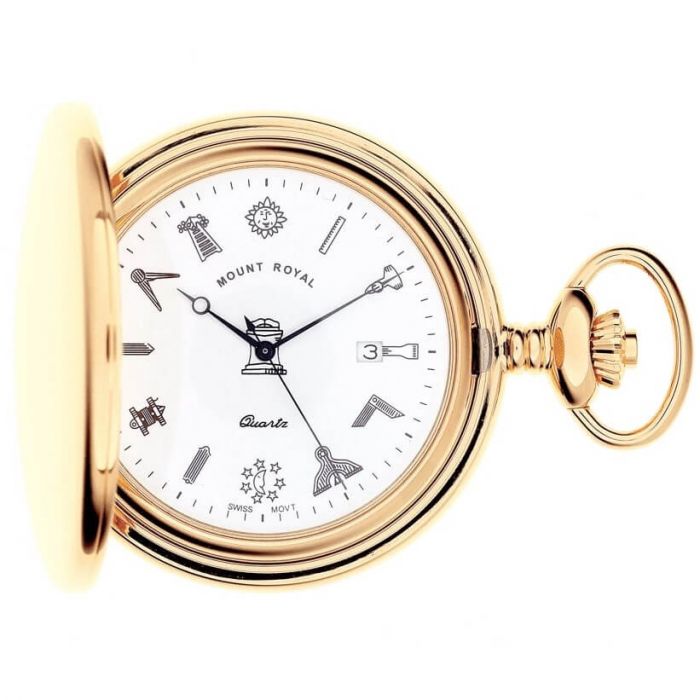 Masonic Gold Plated Full Hunter Quartz Pocket Watch