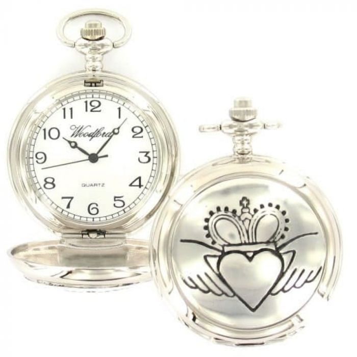 Claddagh Chrome/Pewter Quartz Full Hunter Pocket Watch