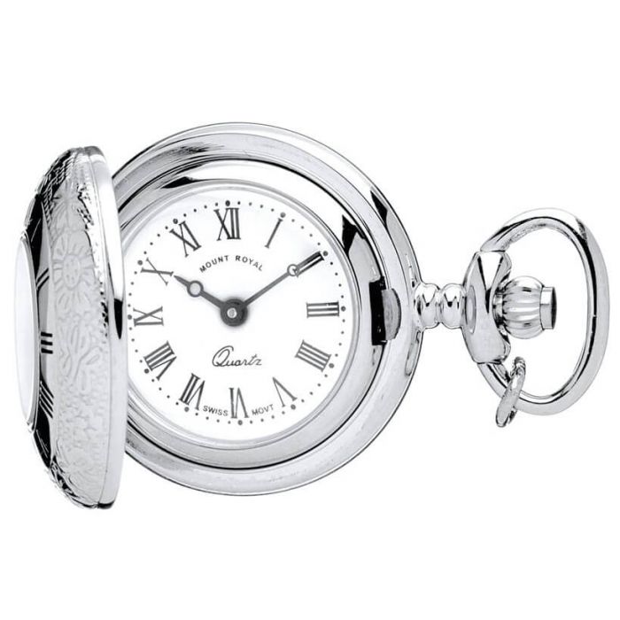 Silver Plated Half Hunter Quartz Pendant Necklace Watch