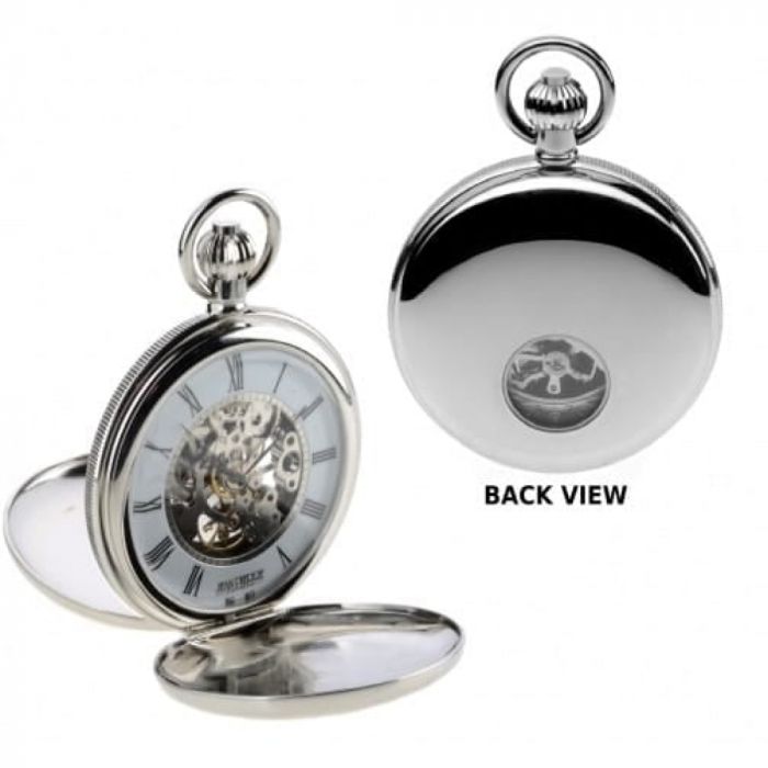 Chrome Plated Mechanical Double Hunter Pocket Watch With Heartbeat Window