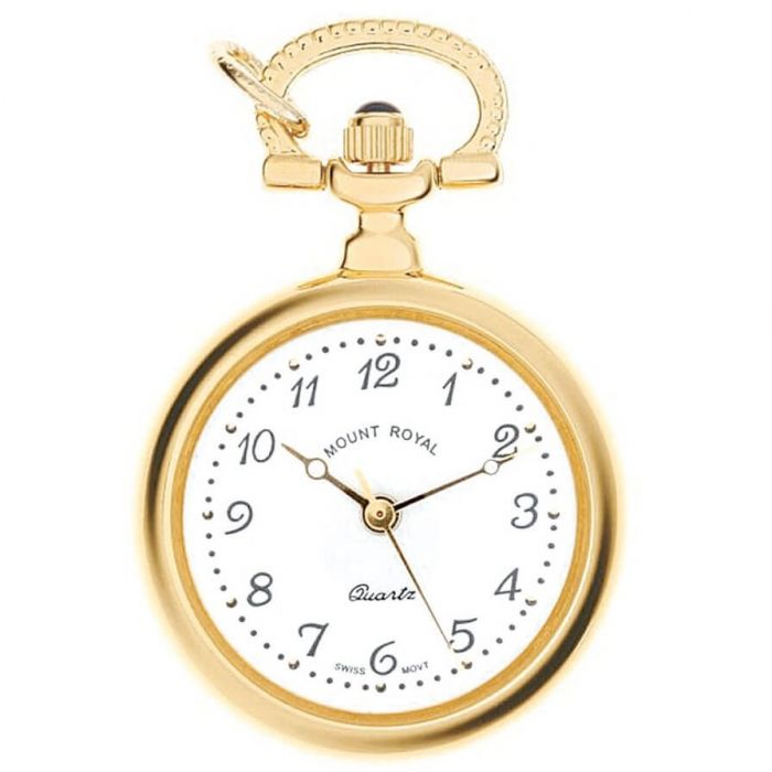 Gold Plated Open Faced Quartz Pendant Necklace Watch With Chain
