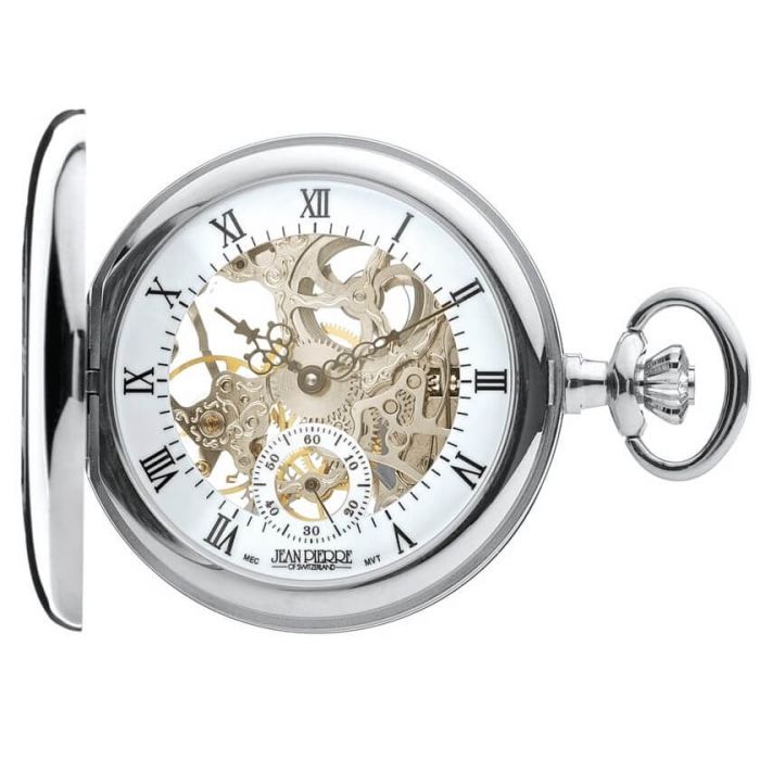Chrome Plated Half Hunter Mechanical Pocket Watch With Open Back
