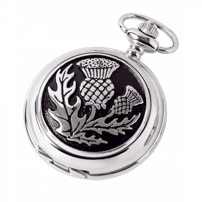 Thistle Chrome/Pewter/Black Mechanical Double Hunter Pocket Watch
