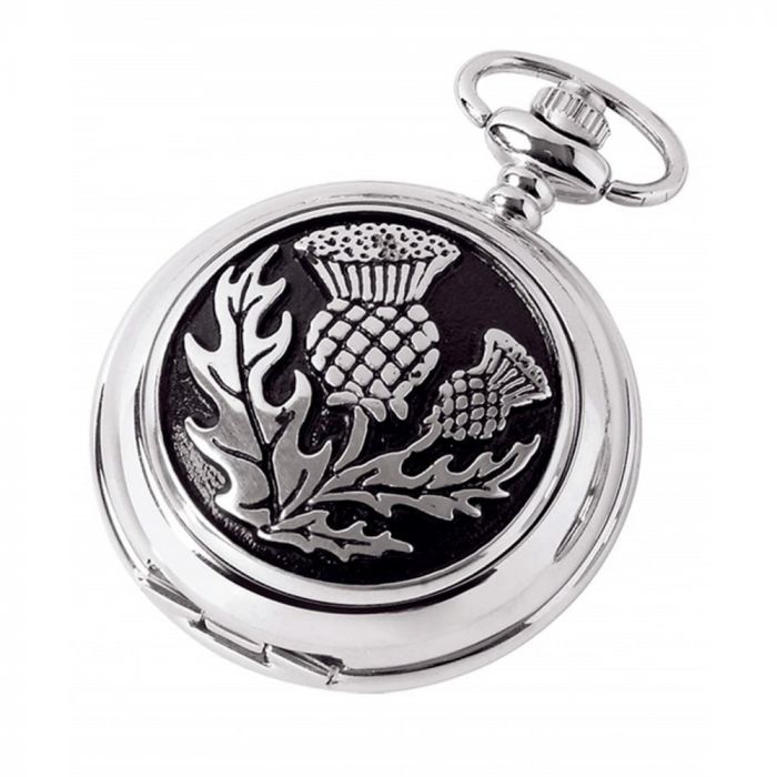 Thistle Chrome/Pewter/Black Quartz Full Hunter Pocket Watch