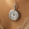 Silver Plated Open Face Quartz Pendant Necklace Watch