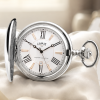 Silver Plated Full Hunter Date Display Quartz Pocket Watch