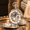 Sterling Silver Double Hunter Mechanical Pocket Watch With Chain
