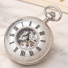 Chrome Plated Half Hunter Skeleton Dial Mechanical Pocket Watch with Chain