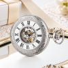 Sterling Silver Half Hunter Skeleton Dial Mechanical Pocket Watch with Chain