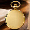 Gold Plated Open Face Date Display Quartz Pocket Watch with Chain