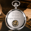 Chrome Plated Double Hunter Mechanical Pocket Watch Heartbeat Window with Chain
