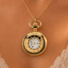 Gold Plated Half Hunter Quartz Pendant Watch With Roman Numerals