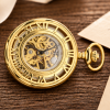 Gold Plated Half Hunter Skeleton Dial Mechanical Pocket Watch with Chain