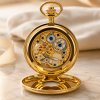 Gold Plated Double Half Hunter Mechanical Pocket Watch Gents with Chain