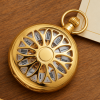 Gold Plated Full Hunter Skeleton Dial Mechanical Pocket Watch Lace Effect with Chain