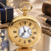 Gold Plated Half Hunter Mechanical Pocket Watch with Chain