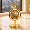 Gold Plated Open Face Skeleton Dial Mechanical Pocket Watch with Chain and Gold Plated Stand