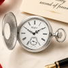 Sterling Silver Half Hunter Mechanical Pocket Watch Albert with Chain