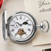 Chrome Plated Half Hunter Moon Dial Mechanical Pocket Watch with Chain