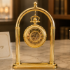 Gold Plated Double Half Hunter Mechanical Pocket Watch and Gold Plated Arch Stand