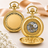 Gold Plated Double Half Hunter Mechanical Pocket Watch with Chain