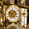 Gold Plated Mechanical Half Hunter Pocket Watch Skeletal Display