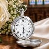 Chrome & Pewter Full Hunter Quartz Pocket Watch with Chain