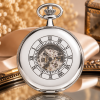 Chrome Plated Double Half Hunter Mechanical Pocket Watch with Chain