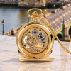 The Westminster Gold Plated Double Hunter Dual Time Mechanical Pocket Watch with Chain