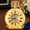 Masonic Gold Plated Double Half Hunter Mechanical Pocket Watch with Chain