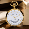 Gold Plated Open Face Date Display Quartz Pocket Watch with Chain