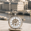 Chrome Plated Double Hunter Mechanical Pocket Watch St James with Chain