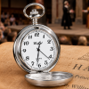 Chrome & Pewter Full Hunter Quartz Pocket Watch William Shakespeare with Chain