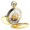 Gold Plated Double Hunter Mechanical Pocket Watch and Walnut Stand
