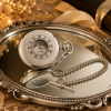 Chrome Plated Double Half Hunter Moon Dial Quartz Pocket Watch with Chain