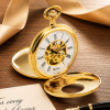 Gold Plated Double Half Hunter Mechanical Pocket Watch with Chain (51mm) (W1077)