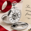 Chrome Plated Double Half Hunter Mechanical Pocket Watch with Chain