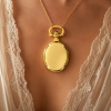 Gold Plated Open Face Quartz Oval Pendant Necklace Watch