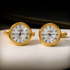 Gold Plated White Dial Cuff Links