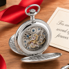 Chrome Plated Double Hunter Mechanical Pocket Watch with Chain