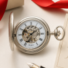 Chrome Plated Half Hunter Skeleton Dial Mechanical Pocket Watch with Chain (45mm) (W1020)