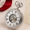 Chrome Plated Double Half Hunter Mechanical Pocket Watch with Chain